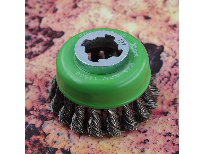 X-LOCK Wire Cup Brush Twist Knot 75mm M14x2, 0.50mm Stainless Steel Wire        