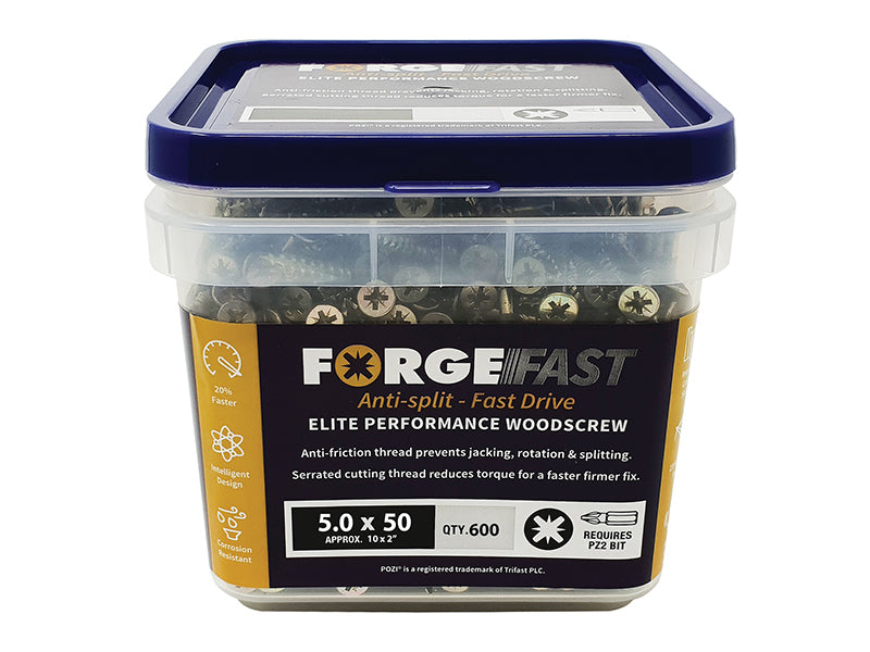 ForgeFast Pozi Compatible Elite Performance Wood Screw ZY 5.0 x 90mm Tub 350