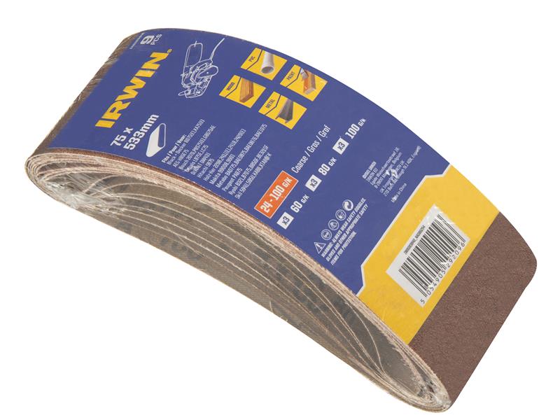 75 x 533mm Sanding Belt Set, 9 Piece                                            