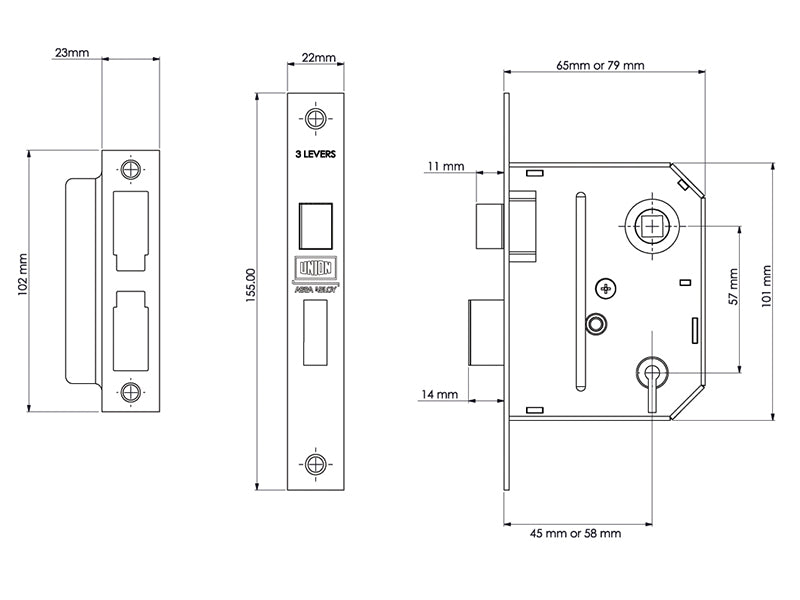 ES-SL Essentials 3 Lever Mortice Sashlock Polished Brass 79mm 3in Visi