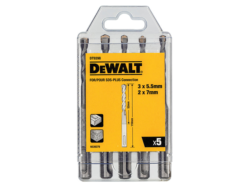 DT9398 SDS Plus Drill Bit Set, 5 Piece                                          