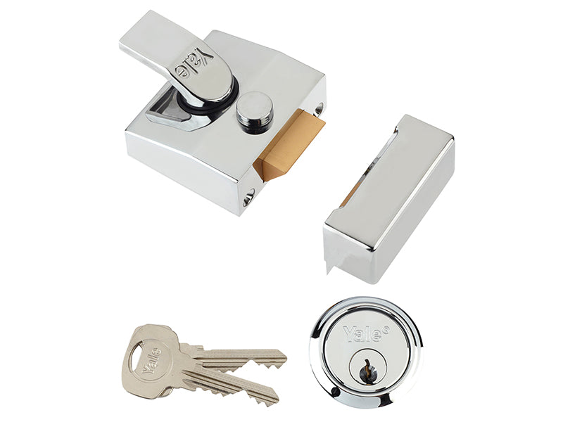 P85 Deadlocking Nightlatch 40mm Backset DMG Finish Satin Chrome Cylinder Visi