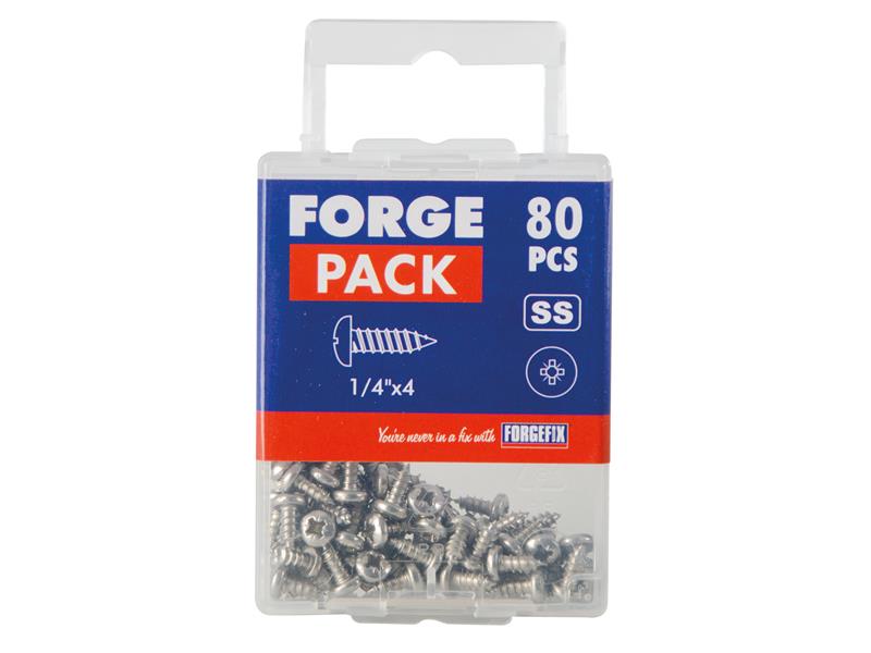 Self-Tapping Screw Pozi Compatible Pan Head SS 1/4in x 4 ForgePack 80           