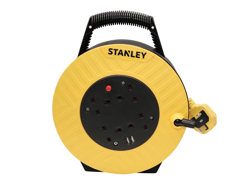 Semi-Enclosed Cable Reel 240V 13A 4-Socket + 2 USB 15m