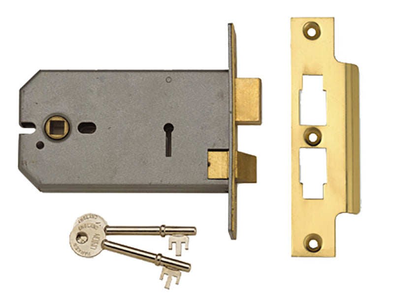 2077-6 3 Lever Horizontal Mortice Lock Polished Brass 149mm