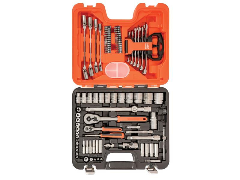 S910 1/4 & 1/2in Drive Socket & Spanner Set, 92 Piece                           