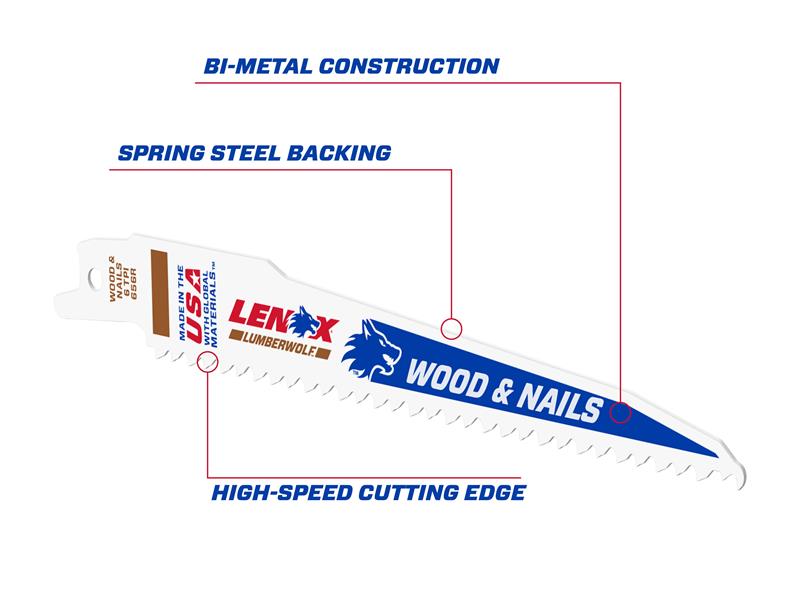 LumberWolf Reciprocating Saw Blade 305 x 19 x 1.3mm 6 TPI (Pack 5)