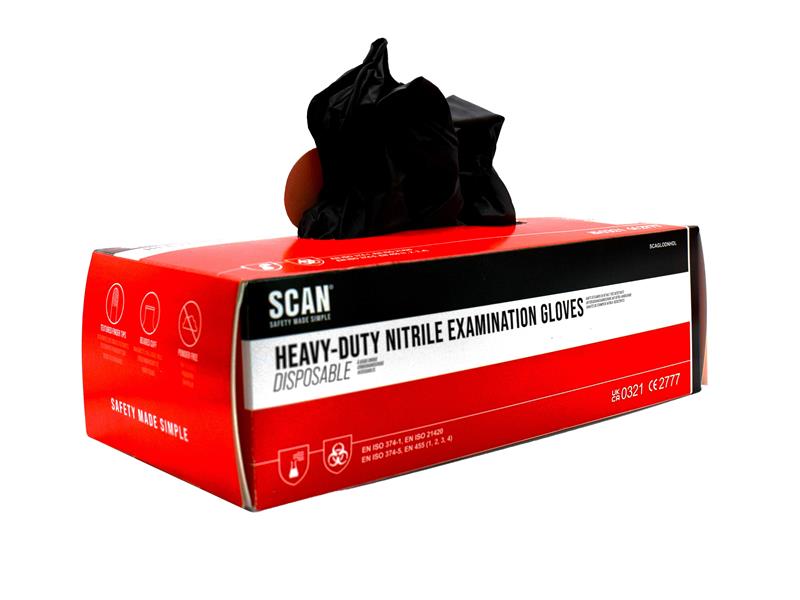 Black Heavy-Duty Nitrile Disposable Gloves Large Size 8 (Box of 100)