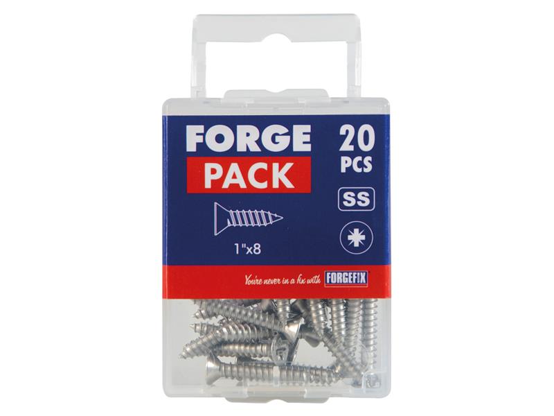 Self-Tapping Screw Pozi Compatible CSK A2 SS 1in x 8 ForgePack 20               