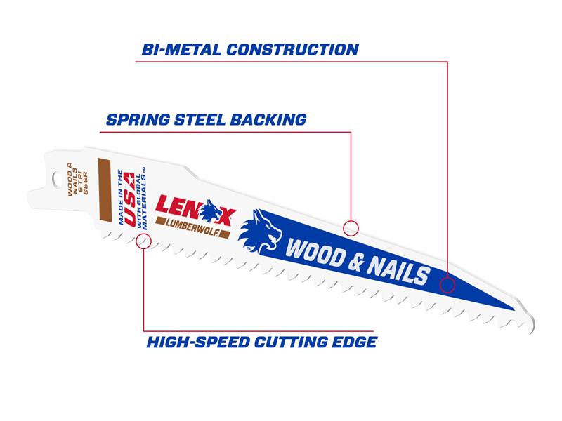 LumberWolf Reciprocating Saw Blade 305 x 19 x 1.3mm 6 TPI (Pack 5)