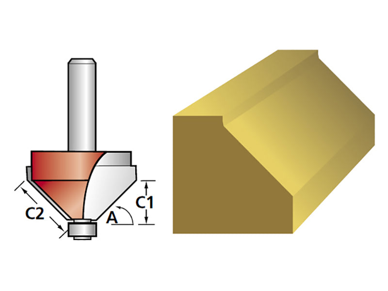 Router Bit TCT 45° Chamfer 1/4in Shank                                          
