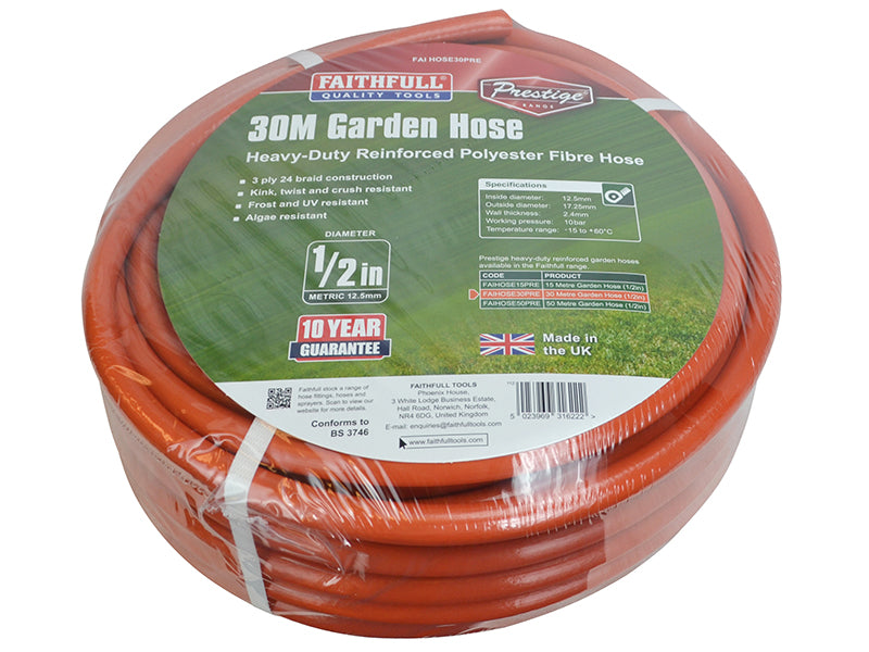 Prestige Heavy-Duty Garden Hose 30m 12.5mm (1/2in) Diameter                     
