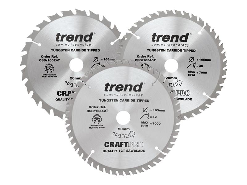 CraftPro Cordless Saw Blade 165 x 20mm x 24T/40T (Pack 3)
