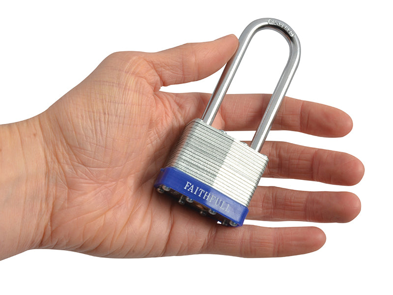 Laminated Steel Padlock 40mm Long Shackle 3 Keys                                