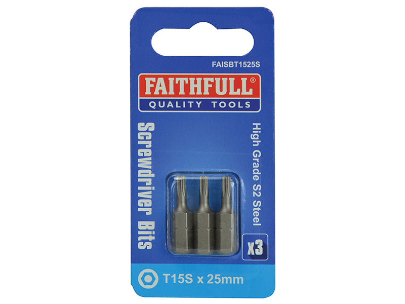 Security S2 Grade Steel Screwdriver Bits T15S x 25mm (Pack 3)                   