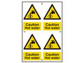 Caution Hot Water - 4 PVC Signs 100 x 100mm