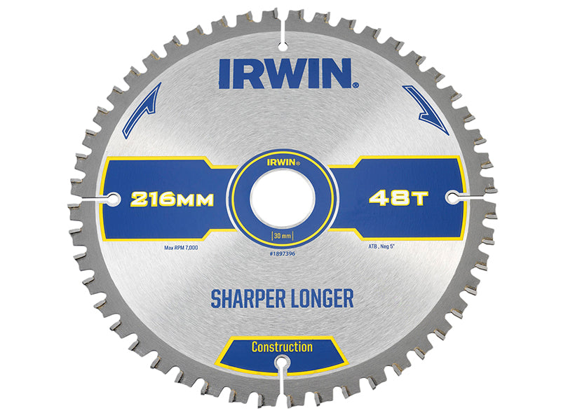 Construction Mitre Circular Saw Blade 216 x 30mm x 48T ATB/Neg                  