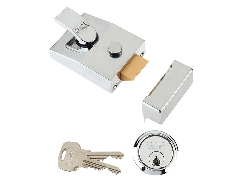 P89 Deadlock Nightlatch 60mm Backset DMG Finish Satin Chrome Cylinder Visi
