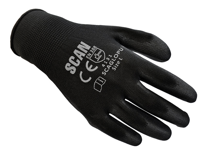 Black PU Coated Gloves - L (Size 9) (200 Pairs)