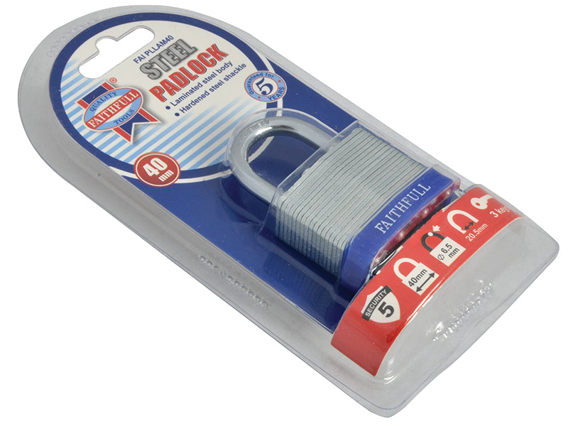 Laminated Steel Padlock 40mm 3 Keys                                             