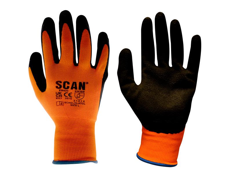 Hi-Vis Orange Foam Latex Coated Gloves - M (Size 8)