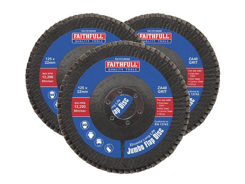 Zirconia Abrasive Jumbo Flap Disc 125 x 22mm Mixed Grit (3 Pack)