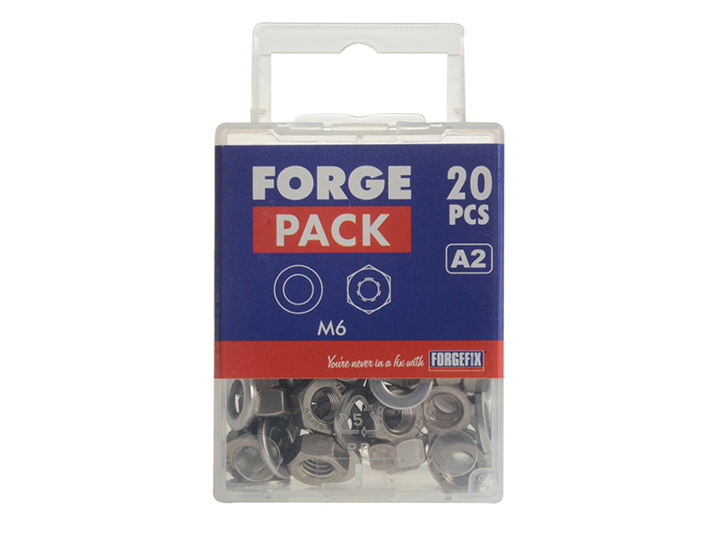 Hexagonal Nuts & Washers A2 Stainless Steel M6 ForgePack 20                     