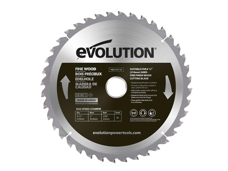 Fine Wood Mitre/Table Saw Blade 210 x 25.4mm x 40T                              