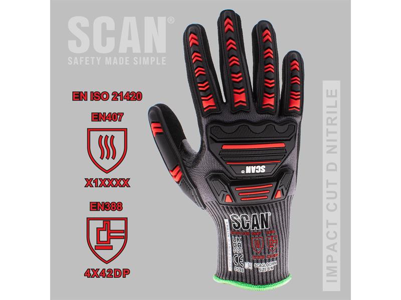 Nitrile Palm Impact Cut D Gloves - L (Size 9)