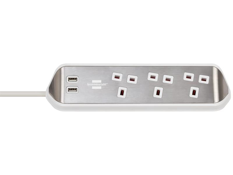estilo Corner Extension Lead 240V 3-Gang 13A White 2m                           