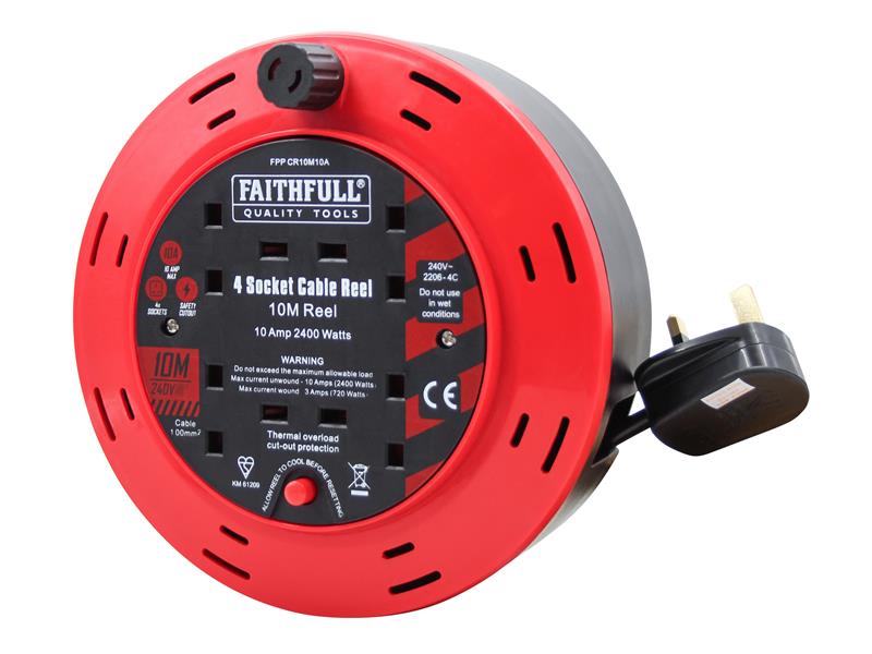 Cable Reel 240V 10A 4-Socket 10m                                                