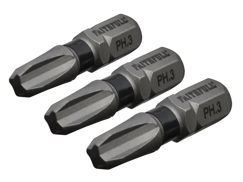 Phillips Impact Screwdriver Bits PH3 x 50mm (Pack 3)