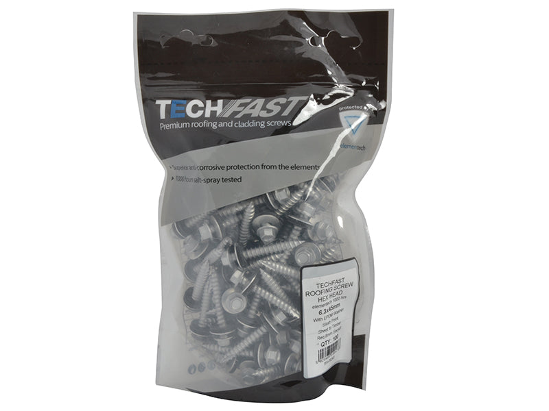 TechFast Hex Head Screw Sheet to Timber 6.3 x 45mm Pack 100                     