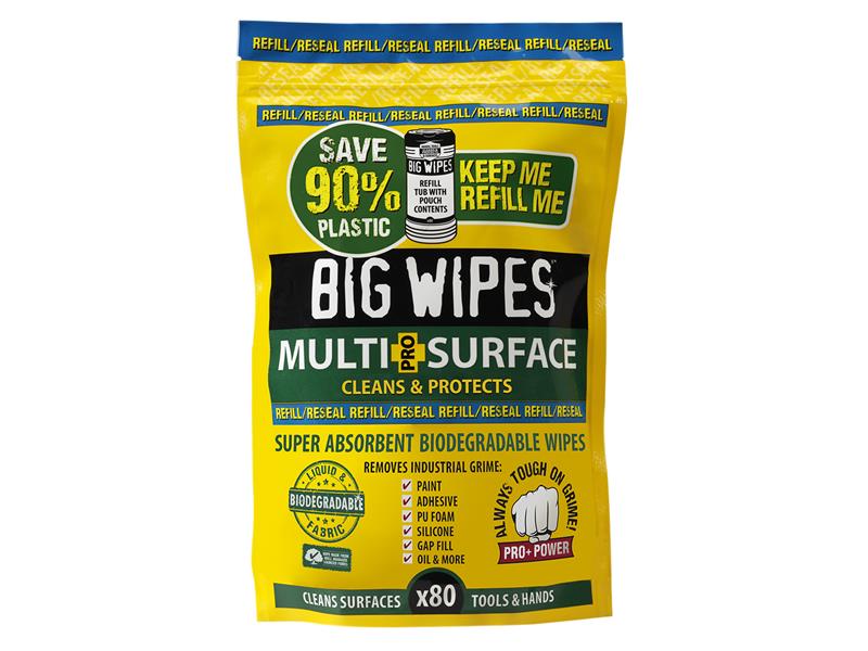 Big Wipes Multi-Surface PRO+ Bio Wipes Refill Pouch of 80                       