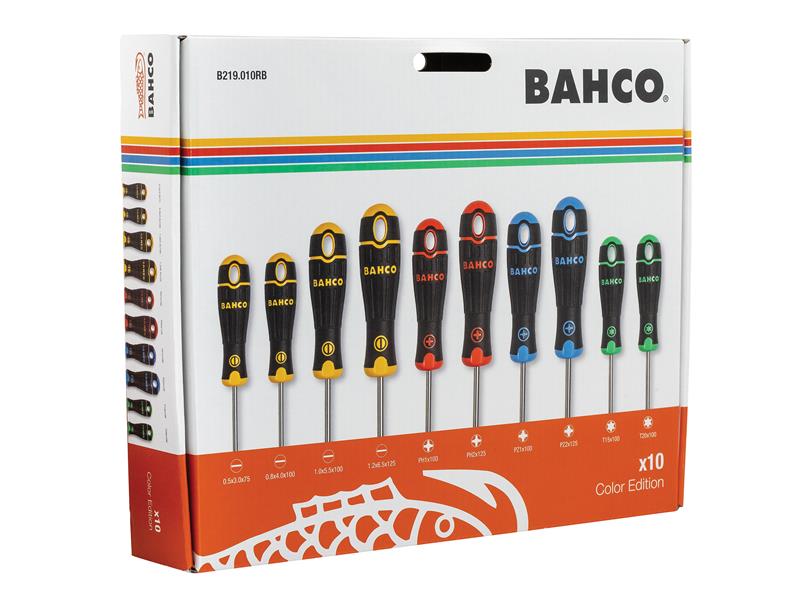 BAHCOFIT Coloured Handle Screwdriver Set, 10 Piece                              