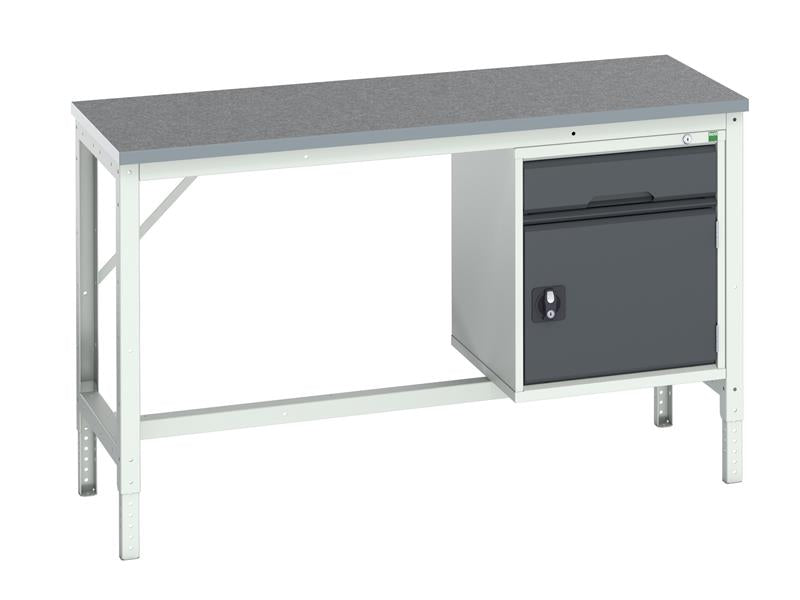Verso Bench with Cupboard + Drawer, Lino Top 1500 x 600mm