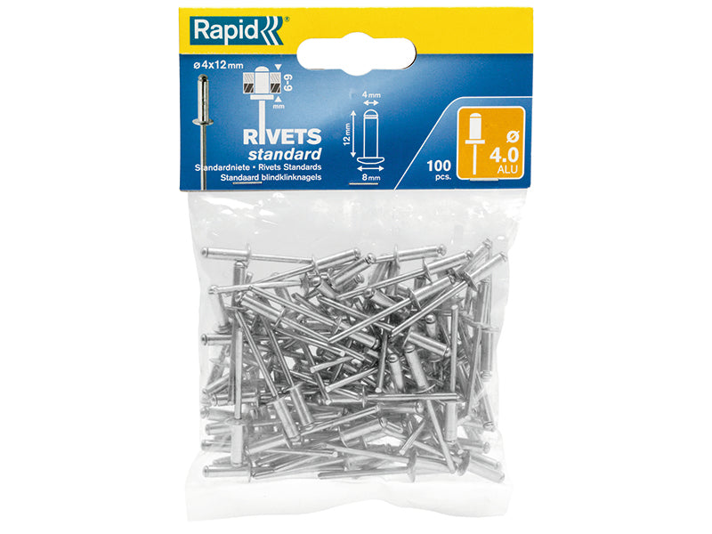 Standard Aluminium Rivets 4 x 12mm Bag of 100