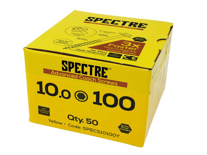 Spectre™ Coach Screw Hexagon Head ZY M8 x 80mm Box 50