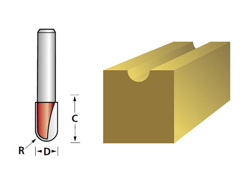Router Bit TCT Radius 3.0 x 15mm 1/4in Shank                                    