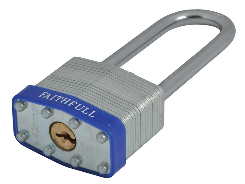 Laminated Steel Padlock 40mm Long Shackle 3 Keys                                