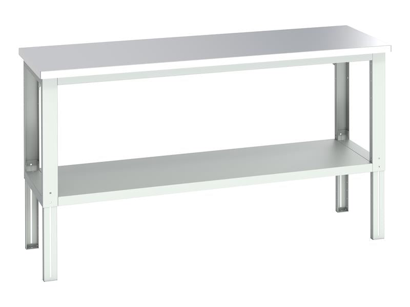 Cubio Adjustable Bench with Shelf, Stainless Steel Clad Top 2000 x 750mm