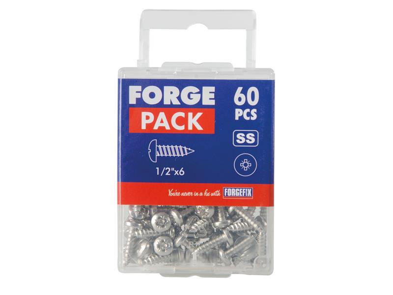 Self-Tapping Screw Pozi Compatible Pan Head SS 1/2in x 6 ForgePack 60           