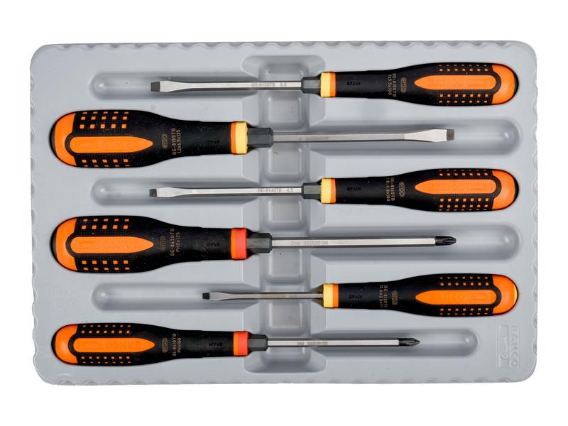 BE-9881TB ERGO™ Through Blade Screwdriver Set, 6 Piece