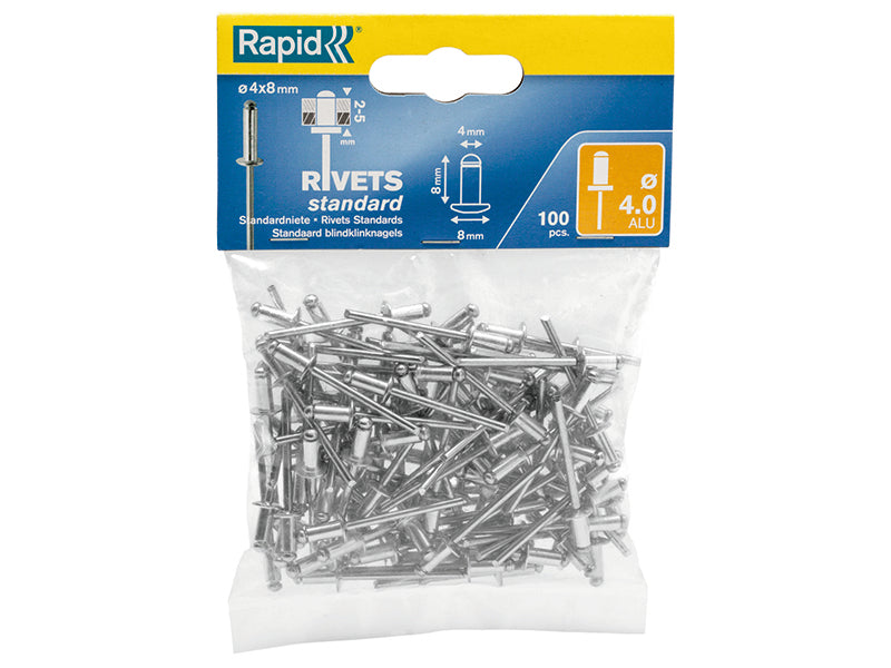 Standard Aluminium Rivets 4 x 8mm Bag of 100