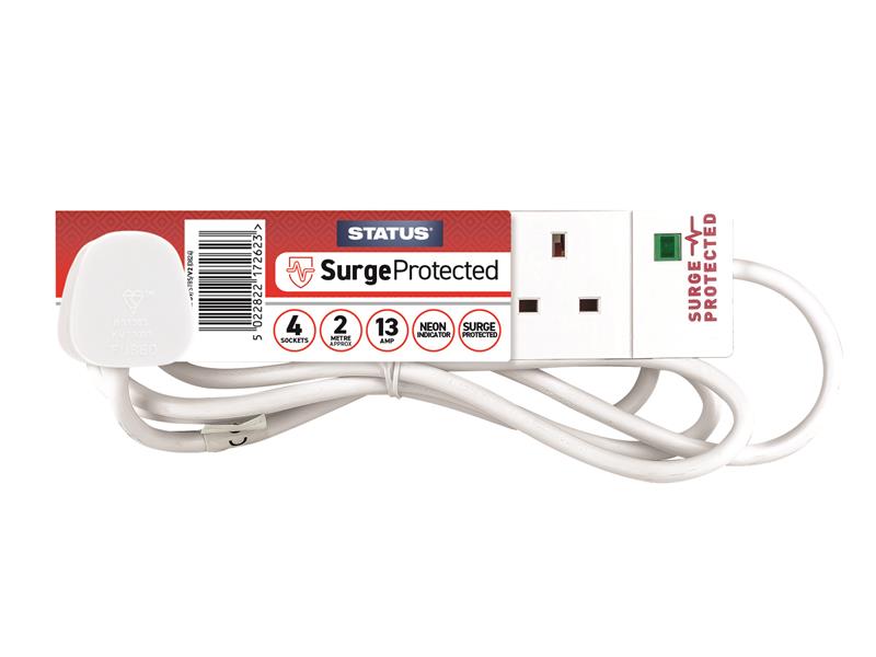 Surge Protected Extension Lead 240V 6-Gang 13A White 2m