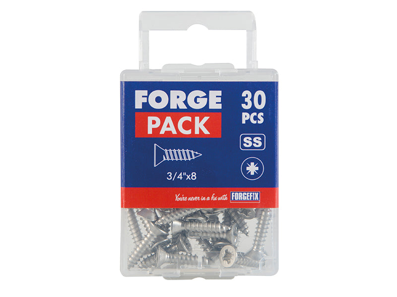 Self-Tapping Screw Pozi Compatible CSK A2 SS 3/4in x 8 ForgePack 30             