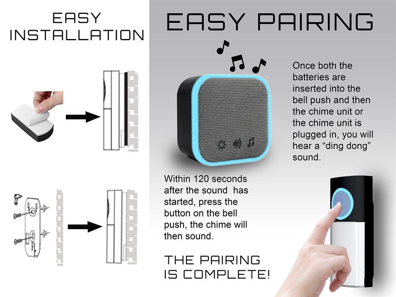 Portable and Plug-In Door Chime Set, Black