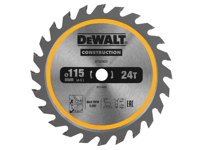 DT20420 TCT Construction Circular Saw Blade 115 x 9.5mm x 24T                   