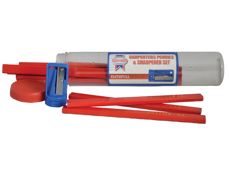 Carpenters Pencils Red (12 x Tubes of 12 + Sharpener)                           