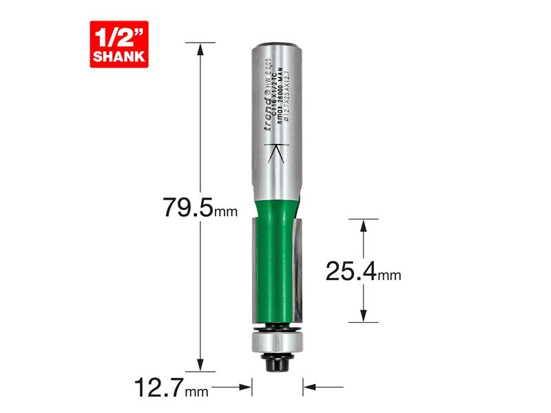 C116 x 1/4 TCT 90° Bearing Guided Trimmer Cutter 12.7 x 25.4mm